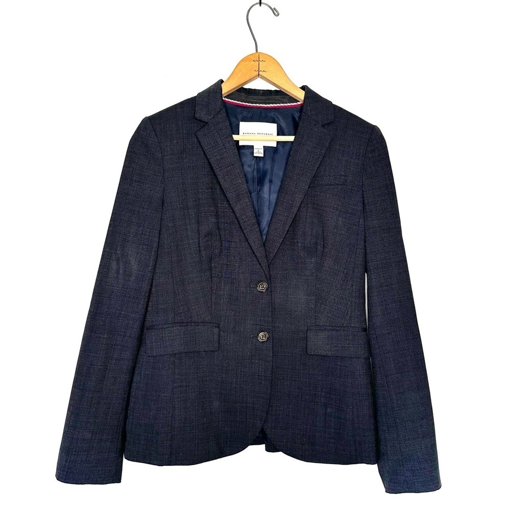 Banana Republic | Gray Navy Stretch 2 Button Closure Fitted Blazer Size 6